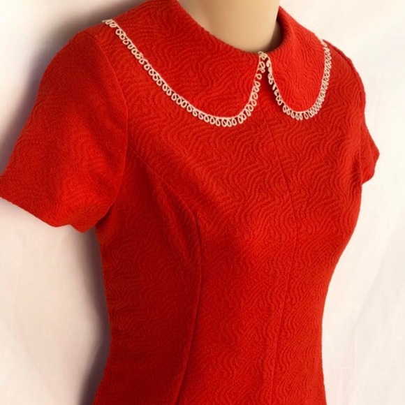 VTG Peter Pan Collar Bright Red/Orange Mini Dress - Picture 5 of 5